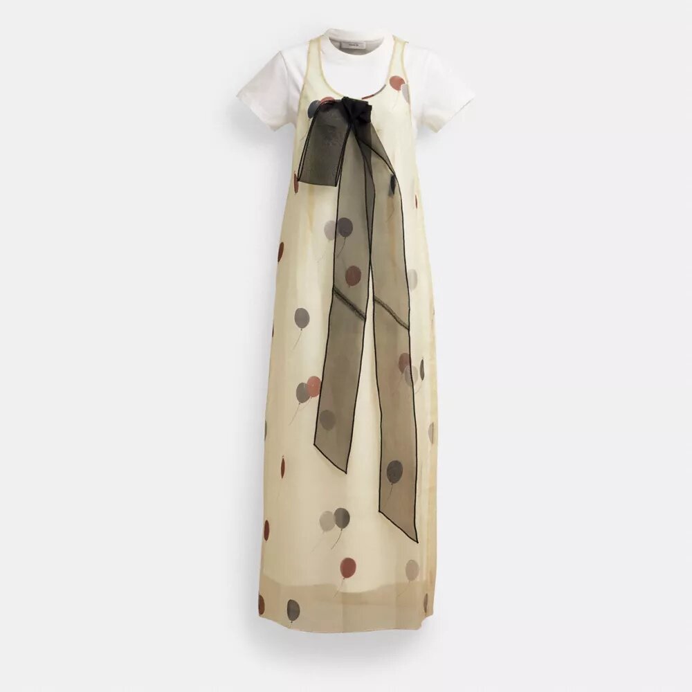 Vestido globo de organza estampada