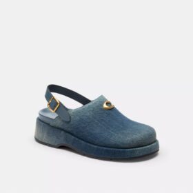 Zuecos de plataforma en forma de C en denim desgastado