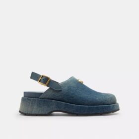 Zuecos de plataforma en forma de C en denim desgastado