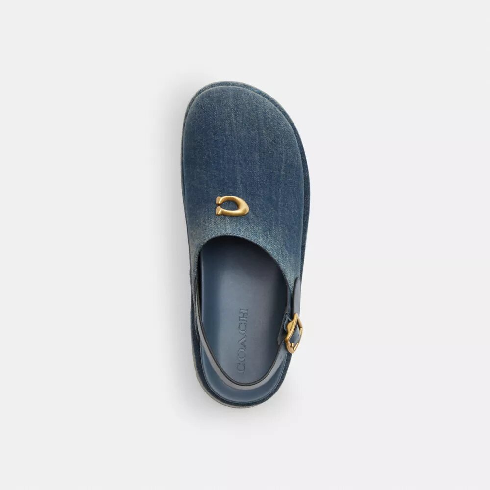 Zuecos de plataforma en forma de C en denim desgastado